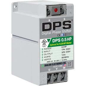 محول DPS أمريكي أحادي الطور إلى 3 مراحل، 0.5 حصان، 1.5 أمبير، الإدخال/الإخراج 200 فولت - 240 فولت، محول الطور الرقمي، يجب استخدامه لمحرك 0.25 حصان (0.2 كيلو واط) 0.75 أمبير، يجب استخدام DPS لمحرك واحد فقط، مدرج في قائمة UL in Kuwait