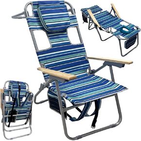 16" Tall Backpack Beach Tanning Chair with Camping Stool for Adults, Heavy Duty 5-Position Folding Beach Chair with Face Hole 265LBS Pink in Kuwait