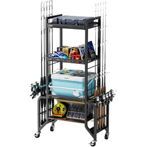 Cyfie 4-Tier Fishing Rod Rack for Garage and Pool Room Storage, Mobile Fishing Rod Holder for Organizing Rods, Fishing Gear, and Tackle, Heavy Duty Design for Indoor & Outdoor Use in Kuwait