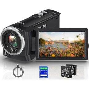 2.7K Video Camera Camcorder QHD 50MP YouTube Vlogging Camera 16X Digital Zoom Webcam 270 Degree Rotation Screen Camcorders with 32G SD Card and 2 Batteries Recording While Charging in Saudi Arabia
