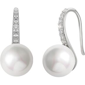 SWEETV Cluster Pearl Wedding Earrings for Birdes Bridesmaid, Crystal CZ Pearl Stud Earrings for Women, Prom, Ivory in Saudi Arabia