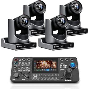 Prisual 4K 60FPS Official NDI PTZ Camera 4×TEM-4K20N PRO + PRO AI Joy Keyboard, Gen-3 AI Tracking, 20X Zoom, PoE, Silent Belt Drive, 3-Year US Warranty, Church/Studio Live Streaming in Kuwait