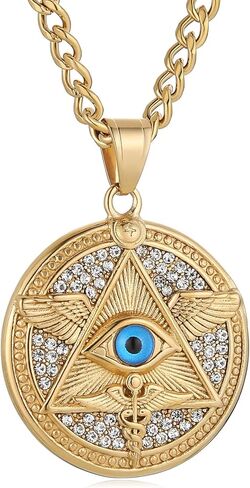 AsAlways 18k Gold Plated All Seeing Eye Egypt Pendant Protection Masonic Freemason Crossbones Skull Accessories Gifts in Saudi Arabia