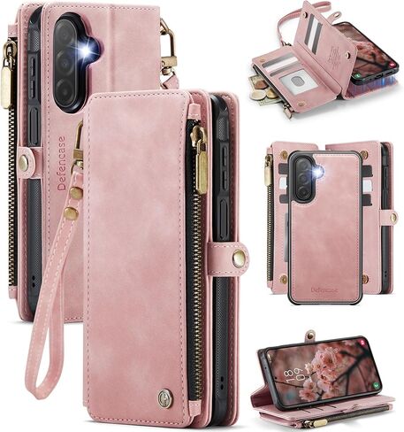 Defencase for Samsung Galaxy A17 5G Case Wallet with RFID Blocking Card Holder for Women and Men, PU Leather Magnetic Snap Flip Zipper Strap Wallet Phone Case for Galaxy A17 5G 6.7", Purple in Kuwait