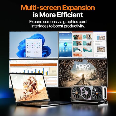 قاعدة إرساء GPU خارجية من PELADN مع كابل Thunderbolt 5، ومنافذ Thunderbolt 5 مزدوجة، وفتحة PCIe 4.0 x 4 مجهزة، وفتحة PCIe 3.0، ومنفذ USB 3.2 Gen2 Type-A، وفتحة بطاقة SD 4.0، ودعم ATX/SFX، وeGPU Dock in Kuwait