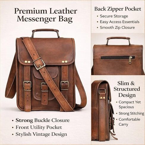 حقيبة كتف كلاسيكية من الجلد الطبيعي لجهاز iPad/الكمبيوتر اللوحي/علامة التبويب/Kindle Satchel Cross Body in Kuwait