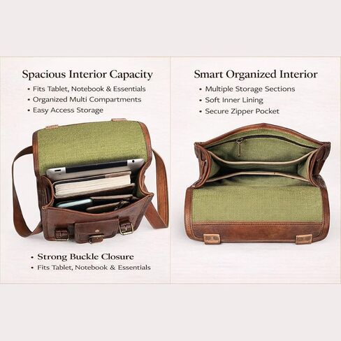 حقيبة كتف كلاسيكية من الجلد الطبيعي لجهاز iPad/الكمبيوتر اللوحي/علامة التبويب/Kindle Satchel Cross Body in Kuwait