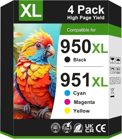 استبدال خراطيش الحبر 950xl و951xl لحزمة التحرير والسرد لخراطيش الحبر HP 950 و951 تعمل مع طابعات HP Officejet Pro 8100 8615 8600 8610 8620 8630 (4 عبوات) in Kuwait