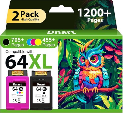 خراطيش حبر 64XL باللون الأسود واللون متوافقة مع حزمة التحرير والسرد لخرطوشة الحبر HP Ink 64 لحبر HP64 XL مناسبة لطابعة Envy Photo 7855 7858 7155 7120 7800 6252 6255 7158 7100 7164 Tango Series Printer (عبوتان) in Kuwait