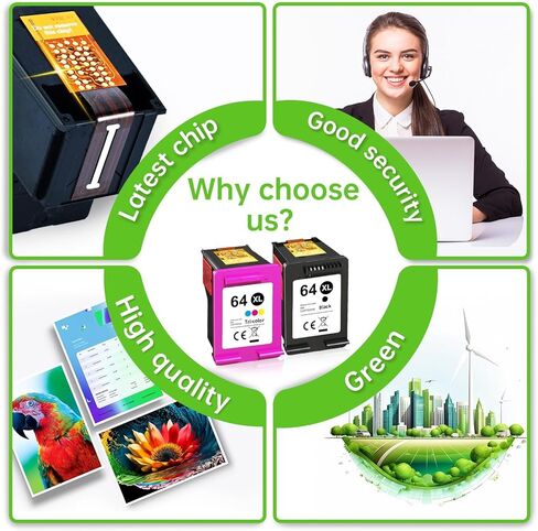 خراطيش حبر 64XL باللون الأسود واللون متوافقة مع حزمة التحرير والسرد لخرطوشة الحبر HP Ink 64 لحبر HP64 XL مناسبة لطابعة Envy Photo 7855 7858 7155 7120 7800 6252 6255 7158 7100 7164 Tango Series Printer (عبوتان) in Kuwait