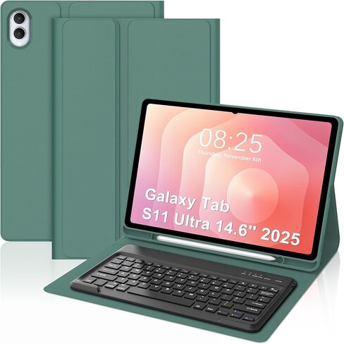 Keyboard Case for Samsung Galaxy Tab S11 Ultra 14.6 Inch 2025, Galaxy Tablet S11 Ultra Case Keyboard with S Pen Holder, Smart Folio Cover with Keypad for Samsung Tab 14.6'' SM-X930/X936B, Green in Kuwait