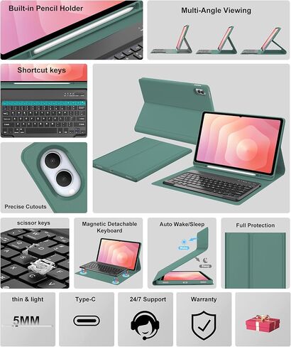 Keyboard Case for Samsung Galaxy Tab S11 Ultra 14.6 Inch 2025, Galaxy Tablet S11 Ultra Case Keyboard with S Pen Holder, Smart Folio Cover with Keypad for Samsung Tab 14.6'' SM-X930/X936B, Green in Kuwait