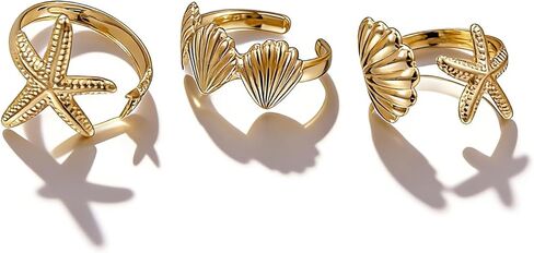 Gold Starfish Seashell Rings for Women Boho Summer Beach Sea Star Shell Rings Open Adjustable Beach Holiday Ring Statement Starfish Seashell Stacking Knuckle Ring set for Women in Saudi Arabia