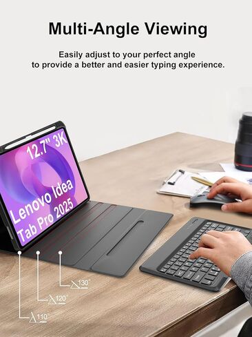 حافظة لوحة المفاتيح لجهاز Lenovo Idea Tab Pro 12.7 بوصة 2025، لوحة مفاتيح مغناطيسية قابلة للفصل وحافظة جلدية قابلة للطي من البولي يوريثان وبطارية قابلة لإعادة الشحن وحامل أقلام وزوايا رؤية قابلة للتعديل ومفاتيح التنبيه/السكون التلقائي ومفاتيح الاختصار in Kuwait