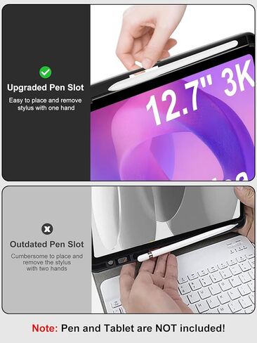حافظة لوحة المفاتيح لجهاز Lenovo Idea Tab Pro 12.7 بوصة 2025، لوحة مفاتيح مغناطيسية قابلة للفصل وحافظة جلدية قابلة للطي من البولي يوريثان وبطارية قابلة لإعادة الشحن وحامل أقلام وزوايا رؤية قابلة للتعديل ومفاتيح التنبيه/السكون التلقائي ومفاتيح الاختصار in Kuwait