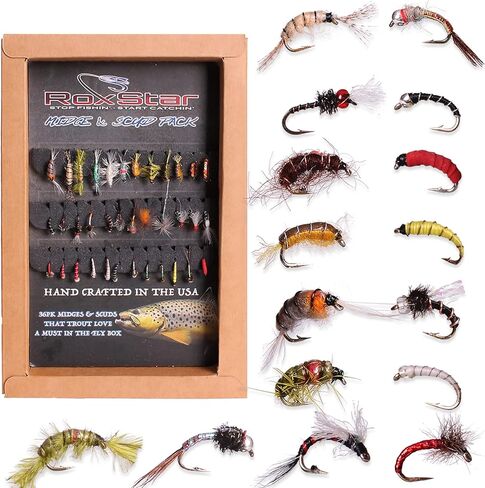 RoxStar Fishing Fly Shop | 36PK BeadHead Tungsten & Brass Fly Assortment | Proudly Hand Crafted in The USA | Gift Box Included. in Saudi Arabia