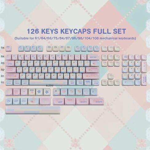 Hyekit Keycaps - MOA Profile Cute Patchwork Milk Candy PBT Keycaps, 126 Keys Dye-Sublimation Key caps 60 65 75 100 Percent, Custom Keycap Set for Cherry MX Switches Mechanical Magnetic Keyboard in Kuwait