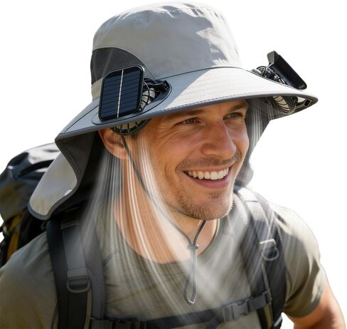 Solar Powered Fan Hat, with 2 Removable Fans & Sun Protection Neck Cover, Wide Brim Sun Hat for Men Women, Enhanced Airflow UPF 50+, USB and Solar Charging, for Outdoor Fishing, Hiking Gardening Grey in Kuwait