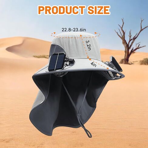 Solar Powered Fan Hat, with 2 Removable Fans & Sun Protection Neck Cover, Wide Brim Sun Hat for Men Women, Enhanced Airflow UPF 50+, USB and Solar Charging, for Outdoor Fishing, Hiking Gardening Grey in Kuwait