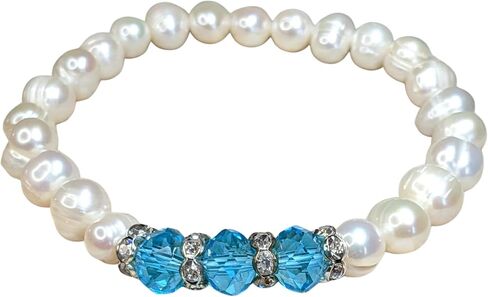 Linpeng Round White Freshwater Cultured Pearls-Birthstone Color Crystal Beads-Rhinestone Spacers-Stretch Bracelet for Women, Amber in Saudi Arabia