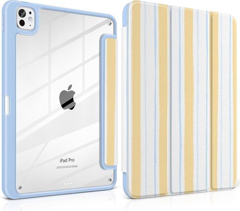 حافظة لجهاز iPad Pro 13 بوصة (M5 2025 M4 2024) - [حامل أقلام مدمج]، مقاوم للصدمات وأنيق، ظهر صلب شفاف + حافة ناعمة من مادة TPU، حامل مغناطيسي ثلاثي الطي، تنبيه/غفو تلقائي، نقطة بيضاء وردية in Kuwait