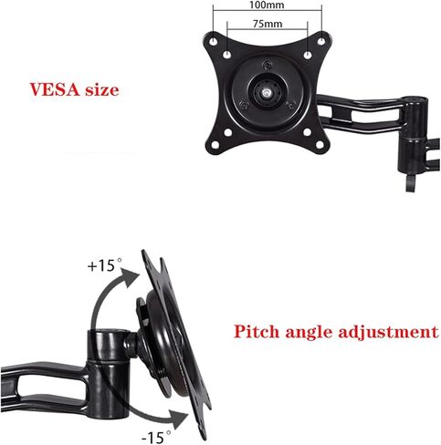 Monitor Desk Mount Single Monitor Stand Arm Adjustable 15"-27" Long Arm Monitor Desk Mount Monitor Stand Mount with Clamp and Grommet Kit, Mount 75/100Mm Computer Monitor-A-C Clamp in Saudi Arabia