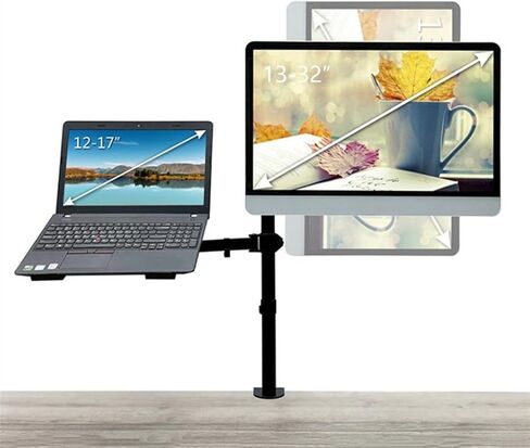 حامل شاشة LCD مزدوج على المكتب، أسود قابل للتعديل بالكامل من 10 إلى 32 بوصة وشاشة واحدة وشاشة كمبيوتر محمول، يناسب ذراع تثبيت شاشة الكمبيوتر المحمول حتى 17 بوصة in Kuwait