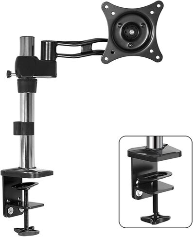 Monitor Desk Mount Single Monitor Stand Arm Adjustable 15"-27" Long Arm Monitor Desk Mount Monitor Stand Mount with Clamp and Grommet Kit, Mount 75/100Mm Computer Monitor-A-C Clamp in Saudi Arabia