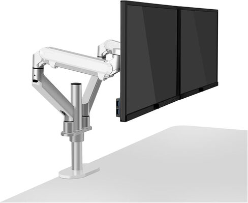 Screen Stand, Desktop 17-32 Inch Dual Monitor Mount Arm Full Motion Aluminum Monitor Holder Gas Spring Arm Load 2-8Kgs Each-Silver Grey-1 in Kuwait