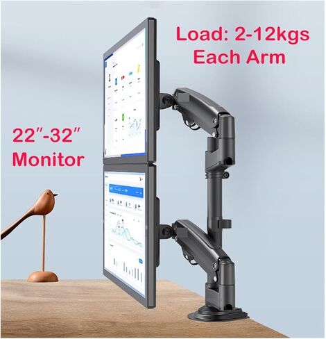حامل شاشة، 22 بوصة - 32 بوصة حامل مكتب مزدوج للشاشة ذراع غاز زنبركي كامل الحركة LCD حامل تلفزيون 2-12 كجم Ergonomica Dual Arm Clamp Bracket in Kuwait