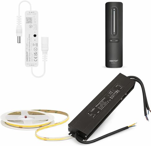 Remote Kit MLR1 Mini Single Color LED Controller & C3 Black CCT Remote Bundle (24V 400W IP67 LED Driver + 24V COB LED Strip 480LED/m CRI90 4000K Natural White) in Kuwait
