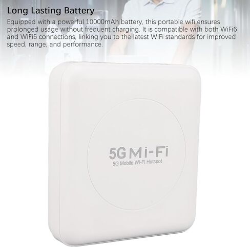 نقطة اتصال متنقلة 5G WiFi6، 16 جهازًا غير مقفل WiFi6 جهاز نقطة اتصال، بطارية 10000 مللي أمبير في الساعة جهاز توجيه WiFi6 محمول مع فتحة بطاقة SIM للسفر، يدعم الإصدار الآسيوي in Kuwait
