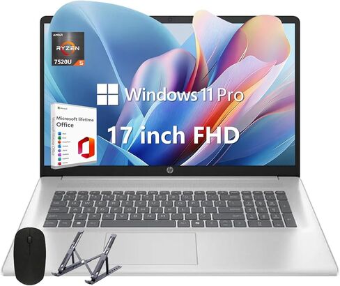 كمبيوتر محمول HP 17، شاشة FHD مقاس 17.3 بوصة، ذاكرة الوصول العشوائي DDR5 سعة 8 جيجابايت، محرك أقراص SSD سعة 512 جيجابايت، معالج AMD Ryzen 5 (Beats i7-1165G7، حتى 4.3 جيجا هرتز)، مدى الحياة MS Office + Windows 11 Pro، ملحقات Alpacatec، فضي، كمبيوتر محمول ل in Kuwait