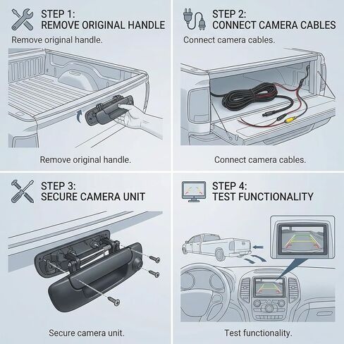 Tailgate Handle Backup Camera Compatible with 2002-2008 Dodge Ram 1500 2500 3500 Rear View Reverse Camera Assembly Ip68 Waterproof Night Vision RCA Connector Replaces 55276237AA in Kuwait