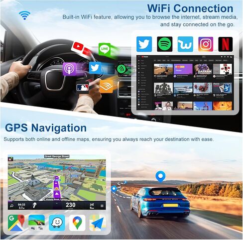4+64G Car Radio for Jeep Cherokee 1997-2001 Wrangler 1997-2002 with Carplay Android Auto, 9 Inch Touch Screen Single Din Car Stereo with Backup Camera, Bluetooth, GPS, WiFi, FM Radio in Kuwait