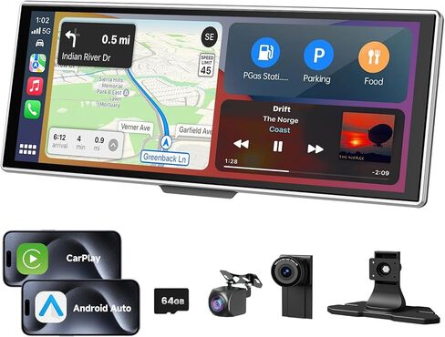 11.26 Inch HD Touchscreen Car Display, Wireless CarPlay/Android Auto Screen for Car, Navigation System with 4K Dash Cam, Backup Camera, 64GB Memory, Voice Control in Kuwait