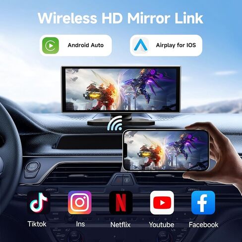 11.26 Inch HD Touchscreen Car Display, Wireless CarPlay/Android Auto Screen for Car, Navigation System with 4K Dash Cam, Backup Camera, 64GB Memory, Voice Control in Kuwait