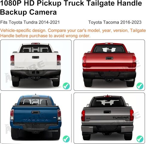 كاميرا احتياطية لمقبض الباب الخلفي من ASURE لسيارة Toyota Tundra 2014-2021 Tacoma 2016-2023 OEM استبدال كاميرا الرؤية الخلفية 1080P HD 170 درجة رؤية ليلية واسعة الزاوية RCA متوافقة مع مساعدة ركن السيارة بسهولة in Kuwait