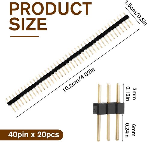 20 Pcs Straight Single Row 2.54 mm 40 Pin Gold Male Header Pin Breakaway Headers 0.1 inch Breakaway Header Strip for PCB Connector Breadboard Electronic Circuit Board in Kuwait