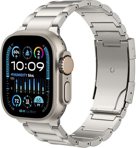 Titanium Watch Band Compatible with Apple Watch Ultra 3/2/1 49mm,S11/S10 46mm,9/8/7 45mm,SE3/SE2/SE/6/5/4 44mm,3/2/1 42mm,Rugged Adjustable Metal Replacement Strap with Secure Clasp Women Men in Kuwait