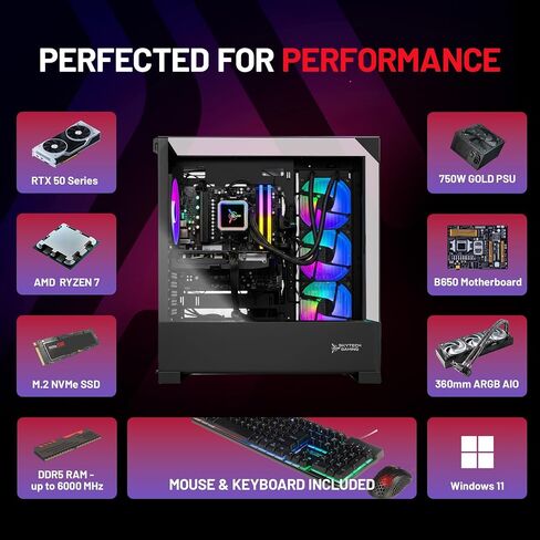 Skytech Gaming Shadow 5 Gaming PC, AMD Ryzen 7 7800X3D 4.2GHz, NVIDIA RTX 5070 12GB VRAM, 1TB Gen4 NVMe SSD, 32GB DDR5 RAM 6000, 750W Gold PSU, 360 ARGB AIO, WI-FI 5, Windows 11, Desktop in Kuwait
