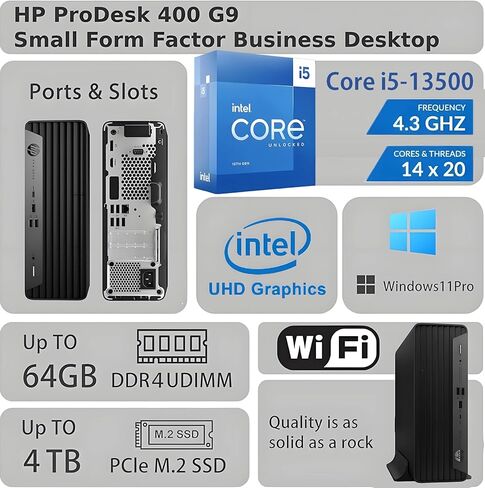 HP ProDesk 400 G9 SFF Business Desktop Computer, Latest 13th Gen Intel Core i5-13500, 32GB RAM, 2TB PCle SSD, Dual 4K Display Support, USB-C, HDMl, RJ-45, Wi-Fi, Wired Keyboard & Mouse, Win11 Pro in Kuwait