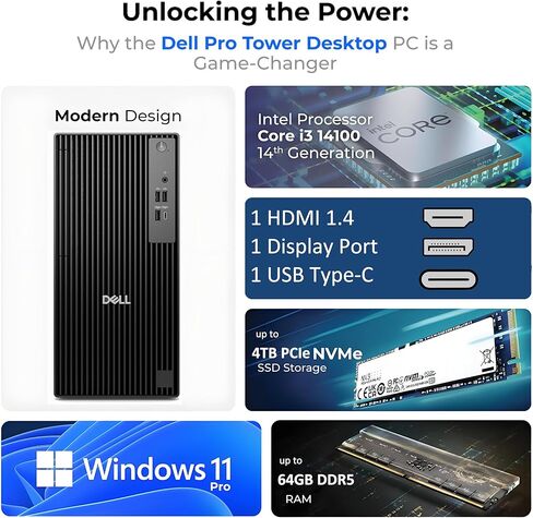 Dell Pro Tower Desktop Computer, Next Gen OptiPlex, 14th Gen Intel i3-14100 (4-Core), 32GB DDR5 RAM, 1TB PCIe SSD, Windows 11 Pro – Reliable Essential Desktop for Small Business & Home Office in Kuwait