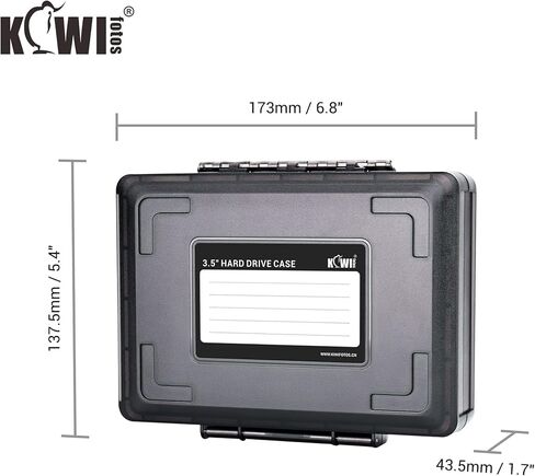 KIWIFOTOS 3.5 Inch HDD Shockproof Rugged Hard Drive Protective Case for Samsung Western Digital Seagate Toshiba Hard Drives Stackable/O-ring Seal/Stand Upright/Index Sticker Layouts Weight 312 Grams in Kuwait
