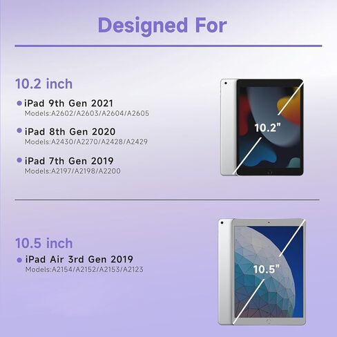 حافظة لوحة المفاتيح لجهاز iPad 9th/8th/7th Generation 10.2 بوصة 2021/2020/2019 وipad Pro 10.5 بوصة وipad Air 3 2019 - لوحة مفاتيح بإضاءة خلفية قابلة للفصل 360 درجة غطاء فوليو قابل للدوران مع حامل القلم الرصاص العلوي - (أرجواني) in Kuwait