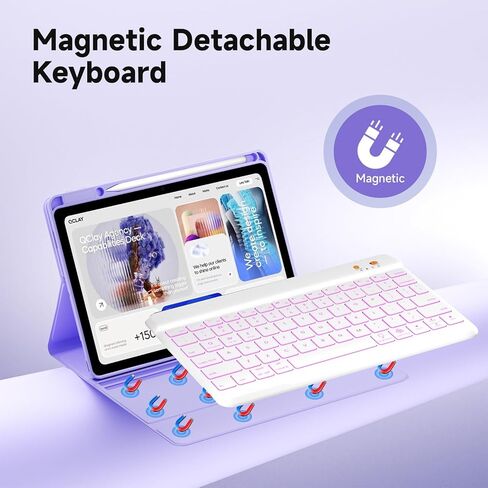 حافظة لوحة المفاتيح لجهاز iPad 9th/8th/7th Generation 10.2 بوصة 2021/2020/2019 وipad Pro 10.5 بوصة وipad Air 3 2019 - لوحة مفاتيح بإضاءة خلفية قابلة للفصل 360 درجة غطاء فوليو قابل للدوران مع حامل القلم الرصاص العلوي - (أرجواني) in Kuwait