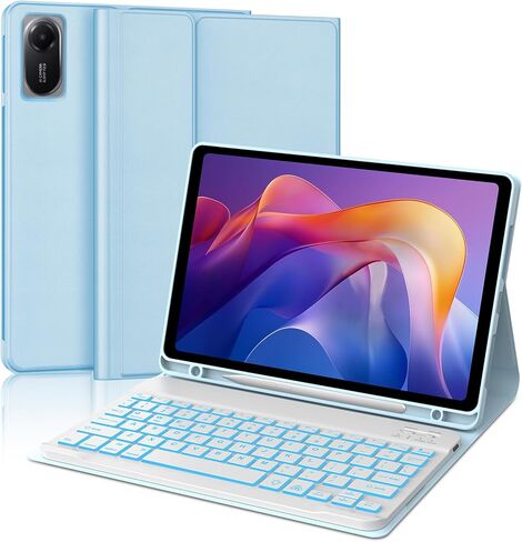 Keyboard Case for Xiaomi Redmi Pad 2 11 Inch 2025 & Redmi Pad SE 11 Inch 2023 Case with Backlit Keypad, Detachable Wireless Keyboard Cover with 7 Colors Backlight, Pen Holder, Long Battery Life, Blue in Kuwait