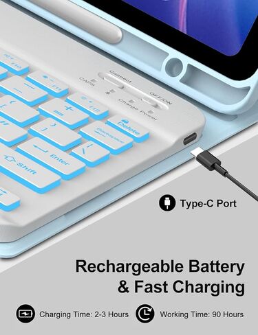 Keyboard Case for Xiaomi Redmi Pad 2 11 Inch 2025 & Redmi Pad SE 11 Inch 2023 Case with Backlit Keypad, Detachable Wireless Keyboard Cover with 7 Colors Backlight, Pen Holder, Long Battery Life, Blue in Kuwait