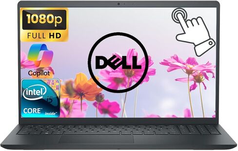 كمبيوتر محمول Dell بشاشة لمس 15.6 بوصة FHD للأعمال والطلاب مع برنامج Copilot AI، معالج Intel Core i5 (10-Core)، كمبيوتر محمول Windows 11، ذاكرة وصول عشوائي 16 جيجابايت، 1 تيرابايت SSD، لوحة مفاتيح رقمية، أسود كربوني in Kuwait