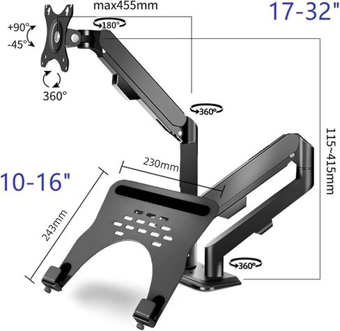 Screen Stand, Monitor Arm + Laptop Holder Full Dynamic Stand for 10-16" Laptops and 13-32" Computers Led LCD Screen Supports Tilt and Rotation-1-Xy360-M22B in Kuwait